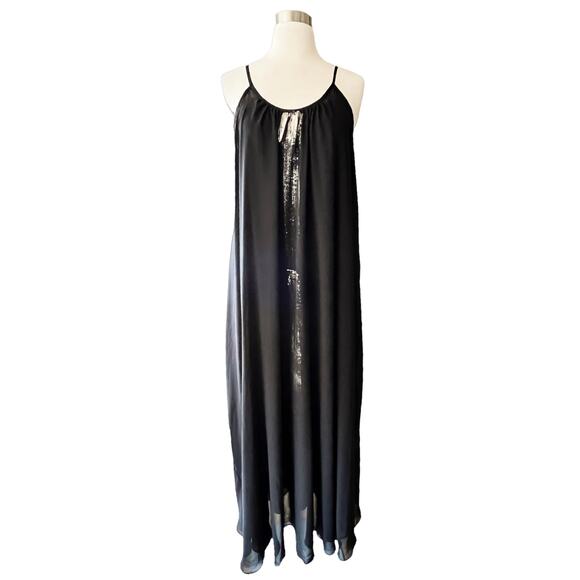 ALEF ALEF Black Maxi Chiffon Dress Sleeveless Gold Contrast Size 0 Small Israeli - Picture 8 of 8